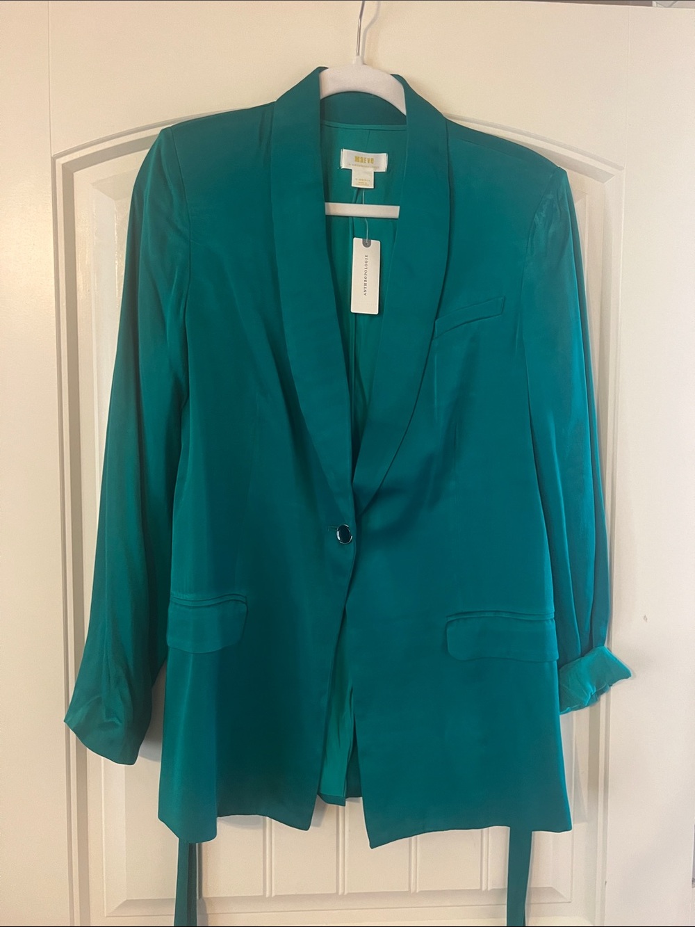 Anthropologie Maeve Green Silk Blazer, size xs